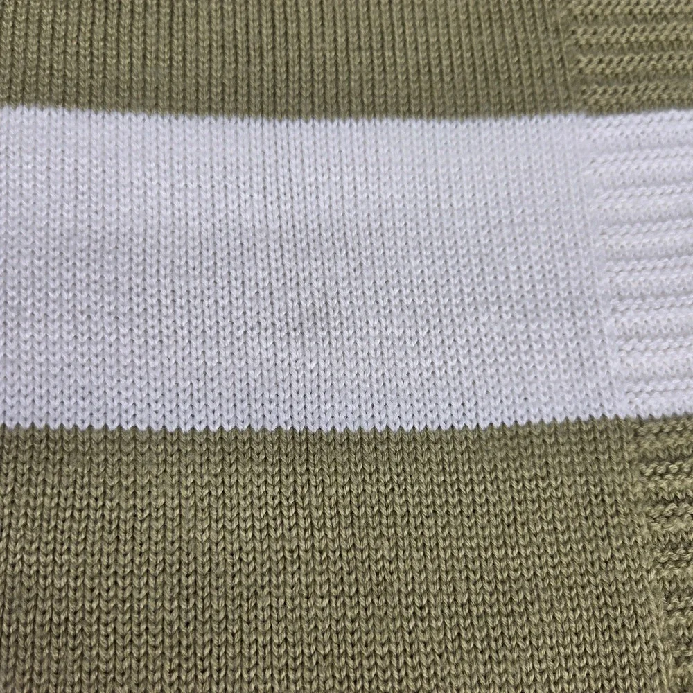 Cocalo Baby Knit Blanket Sage Green Cream Striped Ribbed Trim Soft Nursery